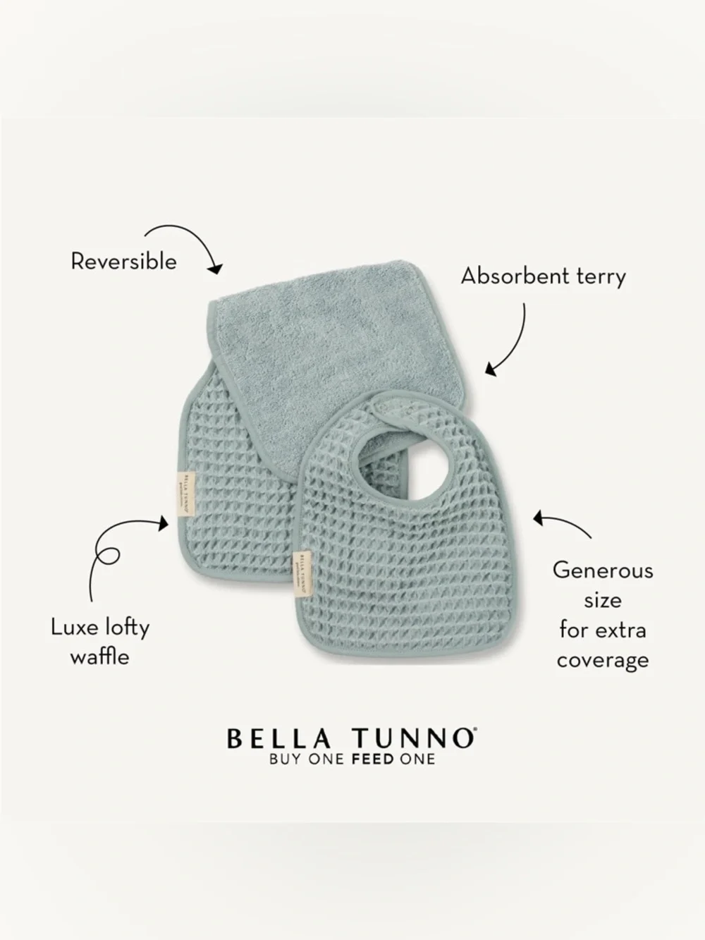NWT Bella Tunno Reversible Bib and Newborn Large Burp Cloth Set- Color Fog